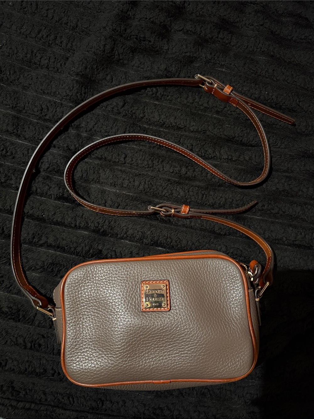 Dooney & Bourke Taupe Pebbled Leather Crossbody with Brown Trim